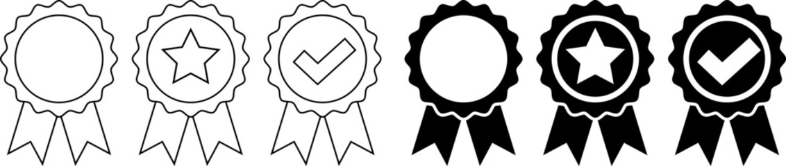 outline silhouette badge with ribbon icon set - obrazy, fototapety, plakaty