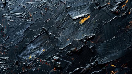 Abstract rough black art painting texture with oil brushstrokes and palette knife on canvas - obrazy, fototapety, plakaty