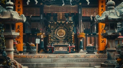 Rolgordijnen Sacred Shinto Shrine Altar with Traditional Lanterns and Offerings © David