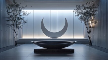 Contemporary Moon Sculpture in a Zen-Inspired Space