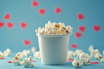 popcorn in a ball with hearts, valentine's day, love concept, movie cinema - obrazy, fototapety, plakaty