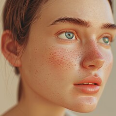 Problematic woman face, rashes, acne, skin inflammation, 3D illustration