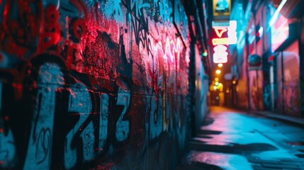 Neon-Lit Graffiti Alley at Night