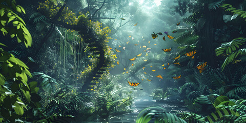 Fototapeta na wymiar Digital Painting of a Beautiful Fairytale Forest , Whimsical Digital Painting of Enchanted Forest ,Digital Painting of a Magical Fairytale Forest 