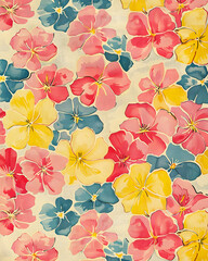 Colorful Tropical Floral Background, Canvas Texture