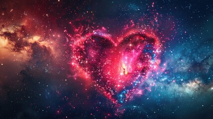 Illustration of a love-themed galaxy arranged in a heart shape, sprinkled with color, a cosmic mix.AI generated - obrazy, fototapety, plakaty