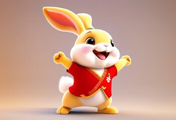 GoGoRiki Rabbit Character Happy Pose