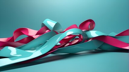 A teal 3D ribbon was used to create an abstract background. Vibrant 3D render including copy-space.