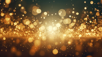 Abstract festive dark background with golden glitter and bokeh