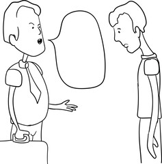 The father educates or scolds his son. Another option could be this: the boss at work scolds an employee or subordinate.