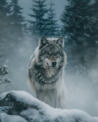 Timber Wolf in a Snowy Forest Glance