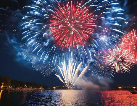 Feu d'artifice color&eacute;, au dessus de la mer

