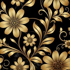 Golden flowers on black background