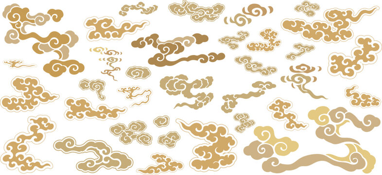 Gold and brown chinses cloud pattern element in vintage style.	
