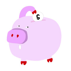 Illustration of a piggy bank saving money / vector / easy to change all color 