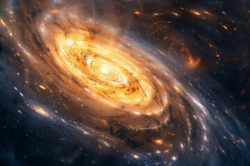 Spiral galaxy with golden glow in space