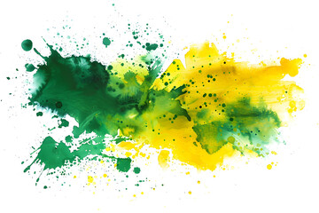 Yellow and green watercolor splatter texture on white background.