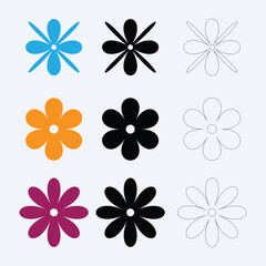 flower shape icons in color, blaclk and line Illustration