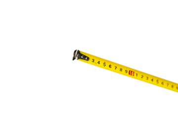 Yellow tape measure isolated on neutral background. Measurement concept. Masonry concept