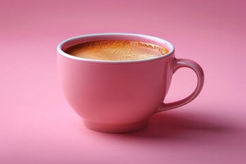 Pink Cup of Coffee on Pink Background. Generative AI