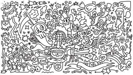 Diverse Doodle Characters in Joyful Interaction. - 761005308