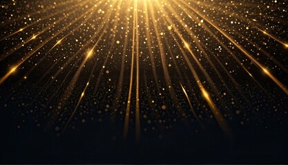 Yellow lines in shiny light vector illustration. Golden glitter and sparkles in sun rays background. Bright dust sparkling on black wallpaper design.