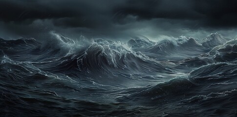 Majestic Stormy Seascape and Dynamic Skies, Dark Clouds, Ominous Portent, Global Weather Disruptions. Generative AI

