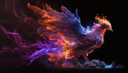 a rooster in smoke isolated on black background - obrazy, fototapety, plakaty