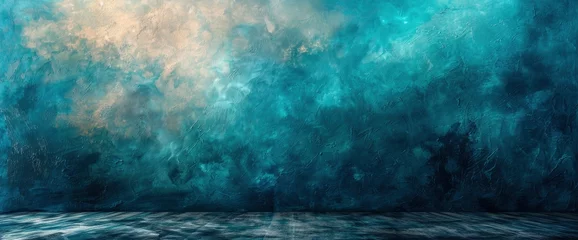 Foto op Canvas blue green background dark turquoise gradient hazy painted texture with black bottom, Desktop Wallpaper Backgrounds, Background HD For Designer © PicTCoral