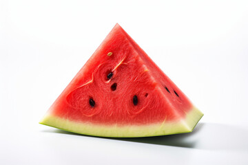 macro sliced watermelon, Red watermelon triangular piece on white background