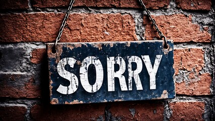 Conceptual announcement text sign showing Sorry. Apologize written on old wood background with space - obrazy, fototapety, plakaty