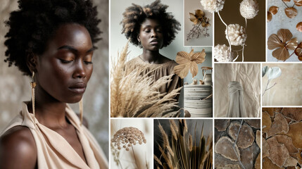 Fashion  montage of black women, Black, african or brown ethnicity skin, curly hair,  textured...