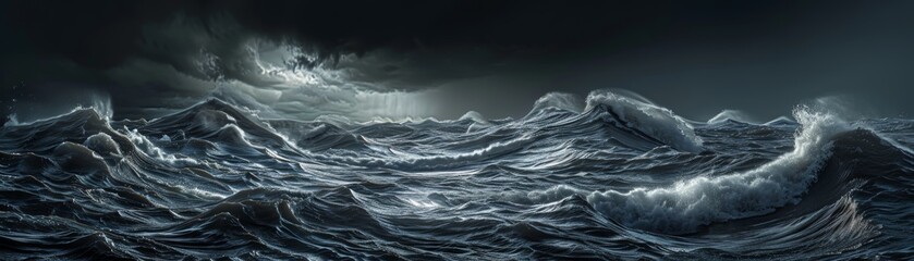 Majestic Stormy Seascape and Dynamic Skies, Dark Clouds, Ominous Portent, Global Weather Disruptions. Generative AI
