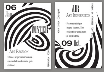 Flyer Template Black White Striped Abstract Round Shape