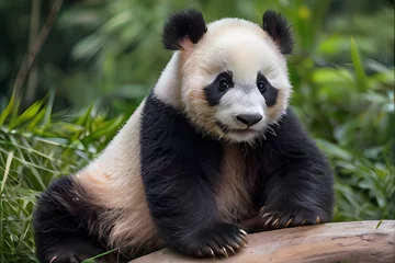 Deurstickers panda eating bamboo © art design