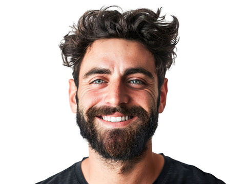 Handsome bearded man smiling, isolated on white background