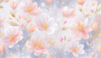 Spring floral background, watercolor illustration 