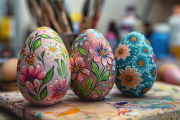 Fototapeta na wymiar easter eggs day, DIY craft kit for painted eggs on Sun, Mar 31, 2024