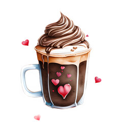 Coffee with frosting and red hearts