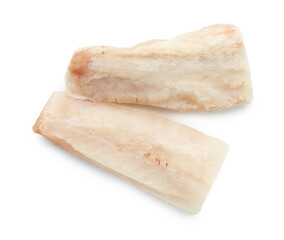 Fresh raw cod fillets isolated on white, top view