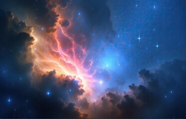  Glowing huge nebula with young stars. Space background
 - obrazy, fototapety, plakaty