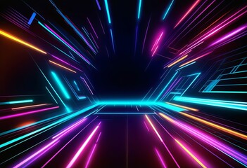 Futuristic abstract neon background, geometric shapes. Abstract light, rays and lines. Empty night...