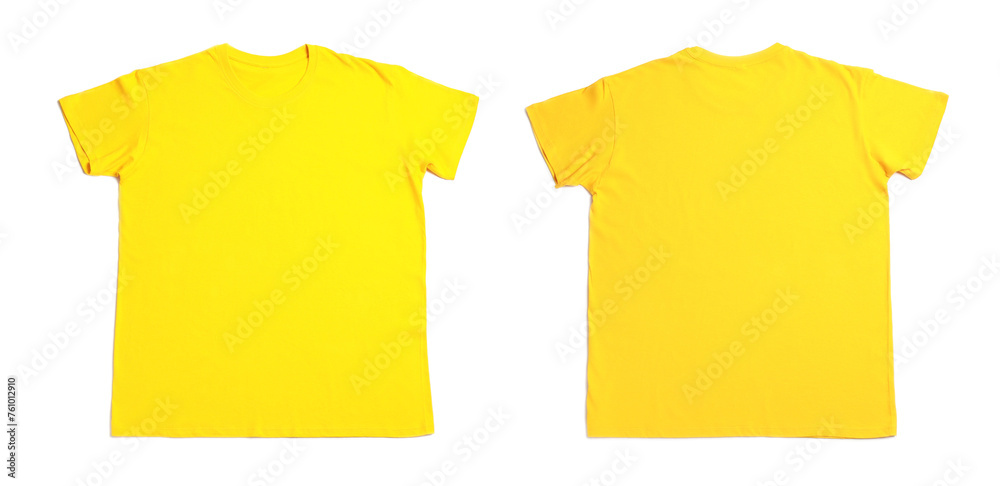 Wall mural Yellow t-shirt with space for design isolated on white. Back and front views - Wall murals
