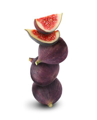 Stacked ripe fresh figs on white background
