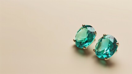 Minimalistic elegance is captured in these aquamarine earrings on a beige backdrop, reflecting luxury and style
