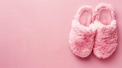 Fototapeta na wymiar Fluffy pink slippers on a soft background, embodying warmth and comfort at home