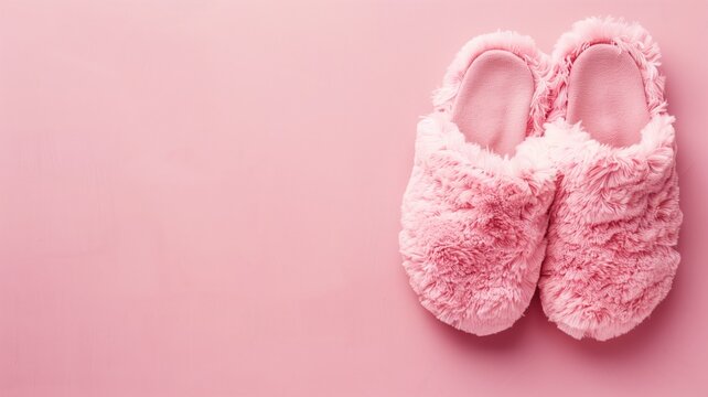 Fluffy pink slippers on a soft background, embodying warmth and comfort at home
