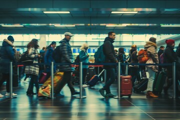 Fototapeta premium Passengers at airport heading to check-in