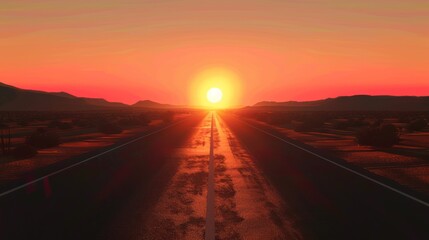 view of the highway with a sunset background. empty street on a beautiful afternoon. a long road stretched in the distance.