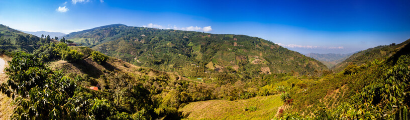 Fototapeta na wymiar Panorama of the beautiful Coffee Cultural Landscape of Colombia declared as a World Heritage Site in 2011